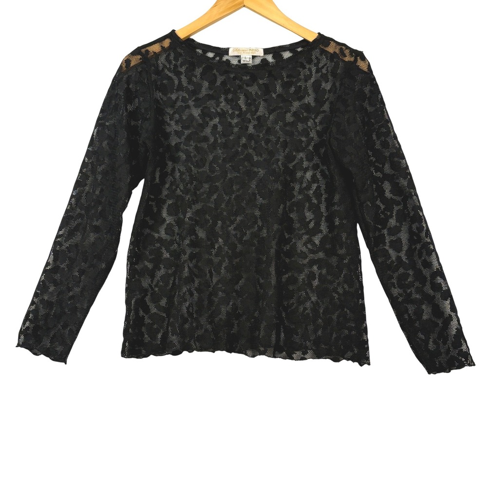 Womens Sheer Lace Animal Print Long Sleeve Top Sz L Party Club Silksenic Bucko